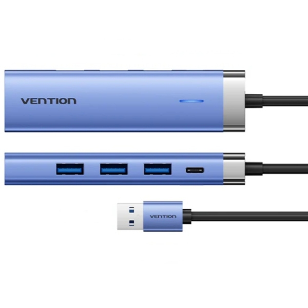 Мультипортовий адаптер Vention 5-in-1 USB-A to USB3.0x3/RJ-45/USB-C Power (TGFSB)