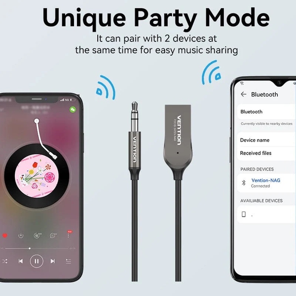 автомобильный аудиоприемник AUX TRS 3.5мм USB Bluetooth 5.0 Coiled Cable 1.5M Gray Zinc Alloy