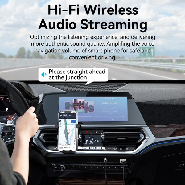 автомобильный аудиоприемник AUX TRS 3.5мм USB Bluetooth 5.0 Coiled Cable 1.5M Gray Zinc Alloy