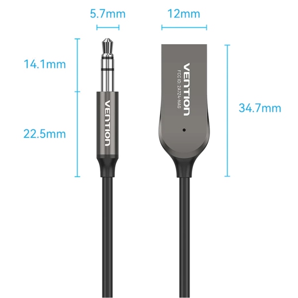 автомобильный аудиоприемник AUX TRS 3.5мм USB Bluetooth 5.0 Coiled Cable 1.5M Gray Zinc Alloy