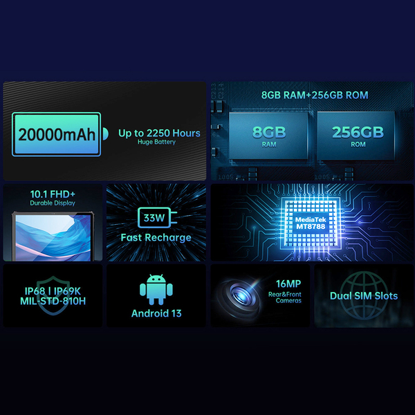 Планшет Oukitel RT6 10.1 FHD+ 8GB/256GB / MT8788 / 20000mAh / 16+16Мп / IP69K /NFC/ LTE Orange