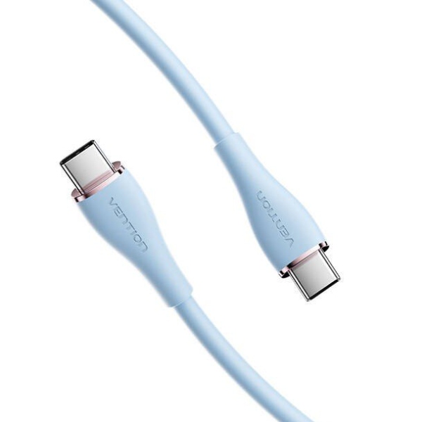 Кабель USB 2.0 Type-C M-M, 2.0 м 100W (20V/5A) Light Blue Silicone Vention