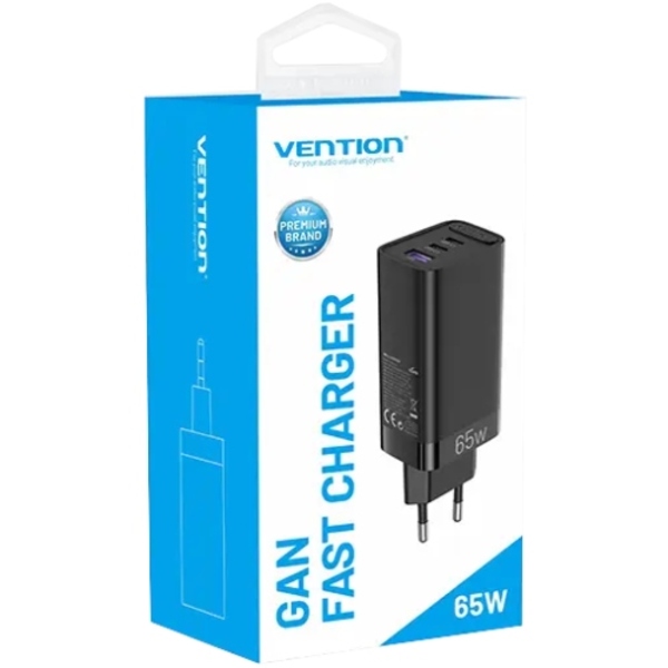 Зарядний пристрій 3xUSB 65W (2xUSB-C+USB-A) PD3.0+QC4.0 чорний Vention