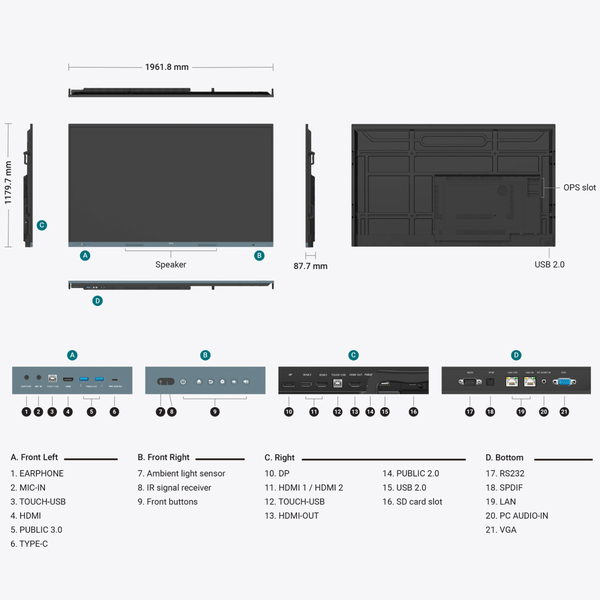 Інтерактивна панель BenQ RE04 86 (RE8604), з мікрофоном, настінне кріплення