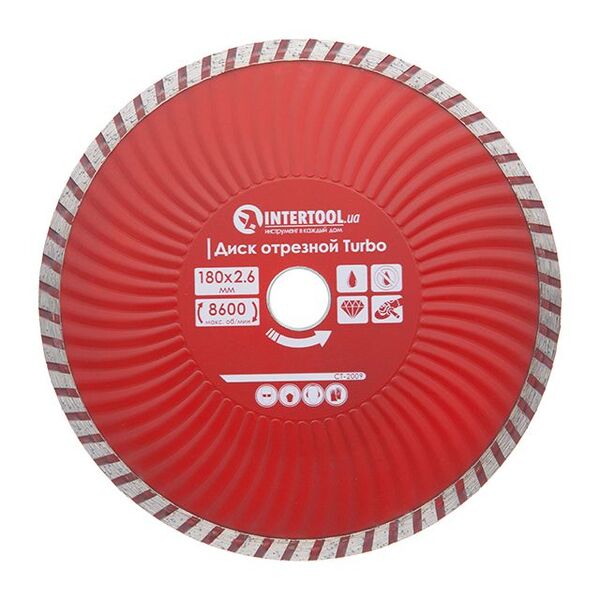 Диск відрізний по каменю TURBO алмазний, 180мм, 22-24%, Проф INTERTOOL CT-2009