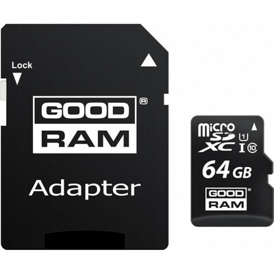 Карта памяти Memory card microSDXC 64Gb GoodRAM (class10) UHS I Retail + Adapter