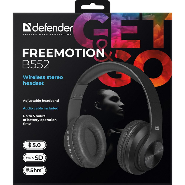 Навушники DEFENDER (63552) FreeMotion B552 чорний, Bluetooth