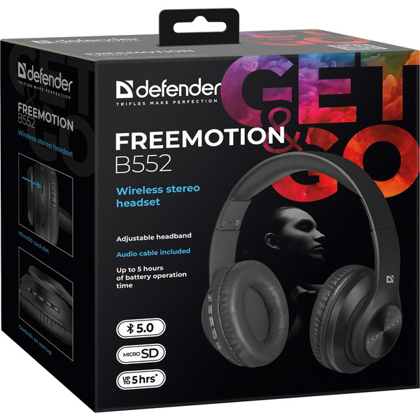 Навушники DEFENDER (63552) FreeMotion B552 чорний, Bluetooth