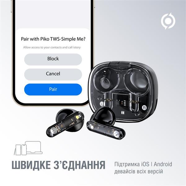 Наушники Piko TWS-SimpleMe Black (1283126583438)