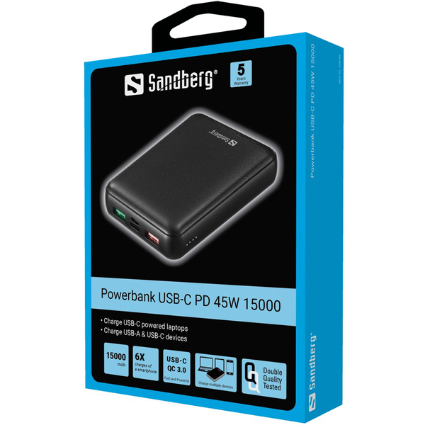 Зовнішній акумулятор (Power Bank) Sandberg Зовнішній акумулятор (Power Bank) 15000mAh PD 45W Black (420-66)