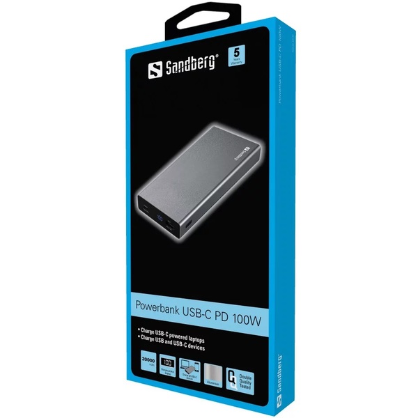 Внешний аккумулятор (Power Bank) Sandberg PD 20000mAh 100W, USB, Type-C вход/выход