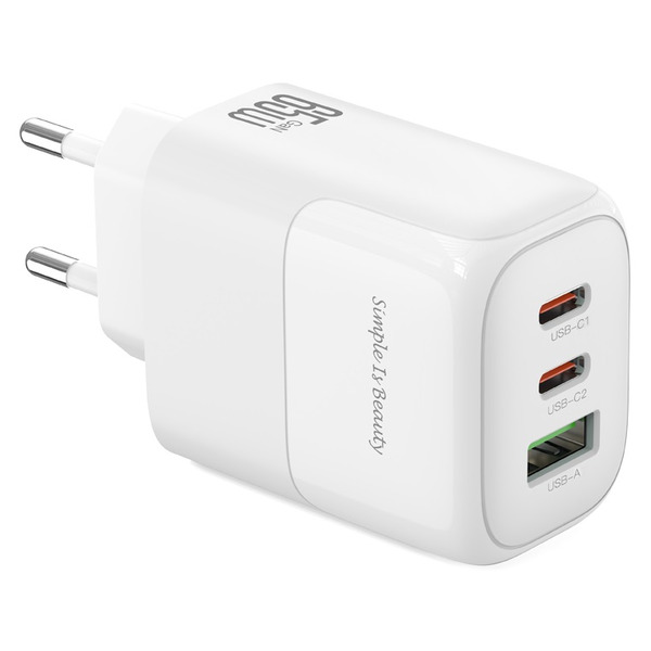 Мережева зарядка XO L139 - 65W PD Dual USB-C &amp; 18W QC USB-A (Білий)