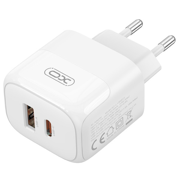 Мережева зарядка XO L138 - 30W PD USB-C &amp; 18W QC USB-A (Білий)