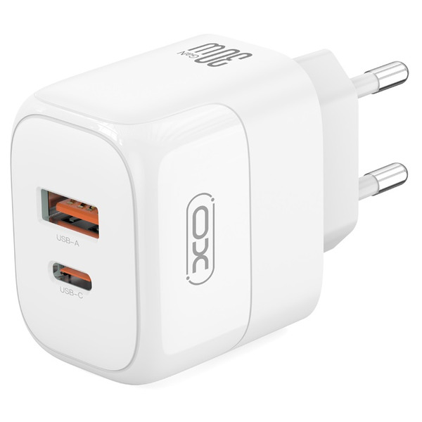 Мережева зарядка XO L138 - 30W PD USB-C &amp; 18W QC USB-A (Білий)