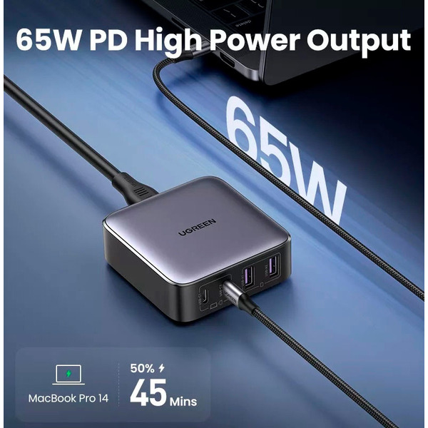 Зарядний пристрій 4xUSB 65W (2хUSB-C+2xUSB-A) Gan CD327 Ugreen