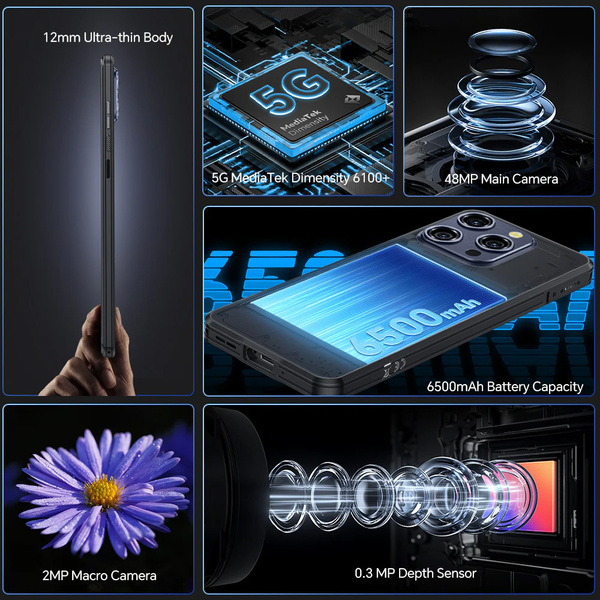 Смартфон Oukitel WP52 6.6 FHD+ /4GB/256GB/ MTK6100+ / 6500mAh / IP68 / 48+8Мп NFC Black