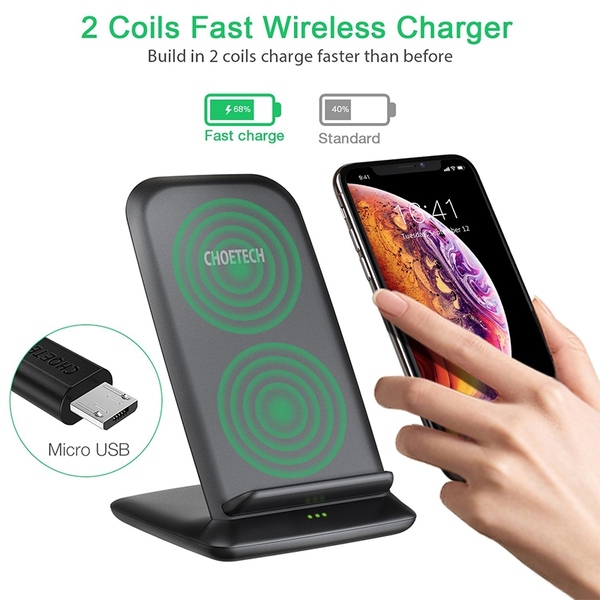 Зарядний пристрій 15W Fast Wireless Charging Stand 2coils black Choetech