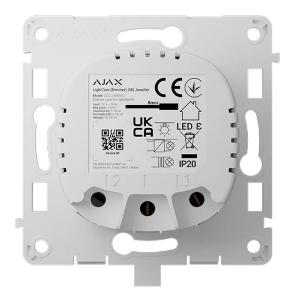 Бездротовий розумний сенсорний димерний вимикач світла Ajax LightCore (Dimmer) [55] (8EU) ASP white