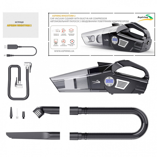 Автомобильный пылесос Aspiring Windstorm 2 с функцией накачки 2 в 1 (WIN3090W)