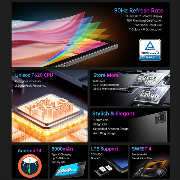 Планшет Teclast T50 Plus 11” FHD 6GB 256GB T620 8000mAh LTE 13+5Mp Metal Grey (6940709686300)