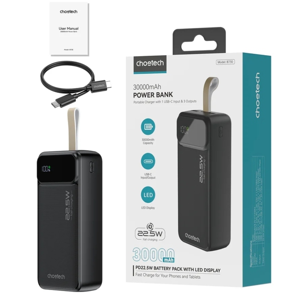 Зовнішній акумулятор (Power Bank) Choetech B730 30000mAh Black (B730-ACBK)