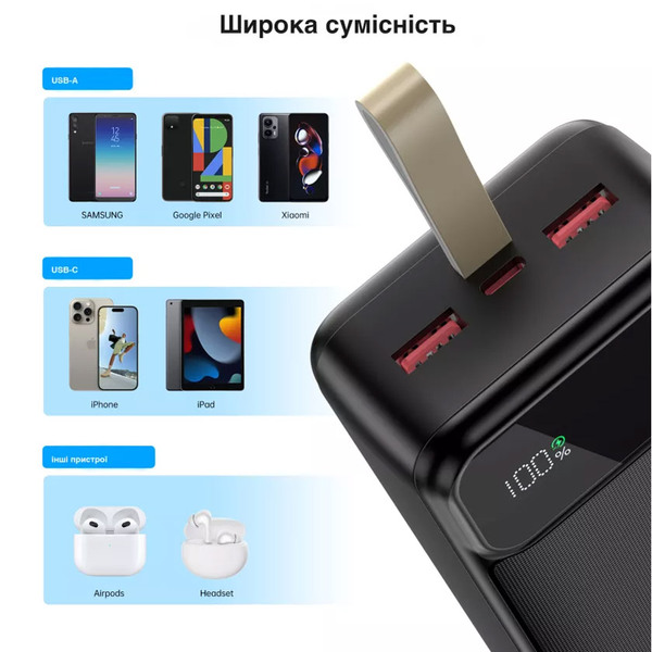 Внешний аккумулятор (Power Bank) Choetech PD 50000mAh, 65W USB-C In/out, USB-A Li-pol черный