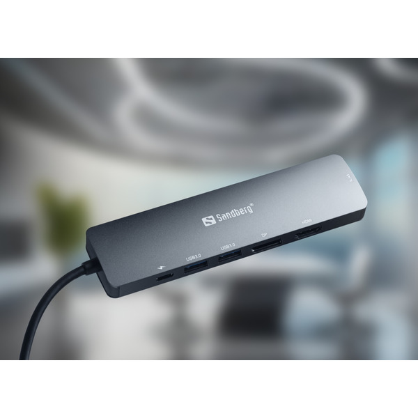 Док-станція USB3.1 Type-C --> HDMI/USB 3.0x2/RJ45/USB-C/DisplayPort PD 100W Hub 6-in-1 Sandberg
