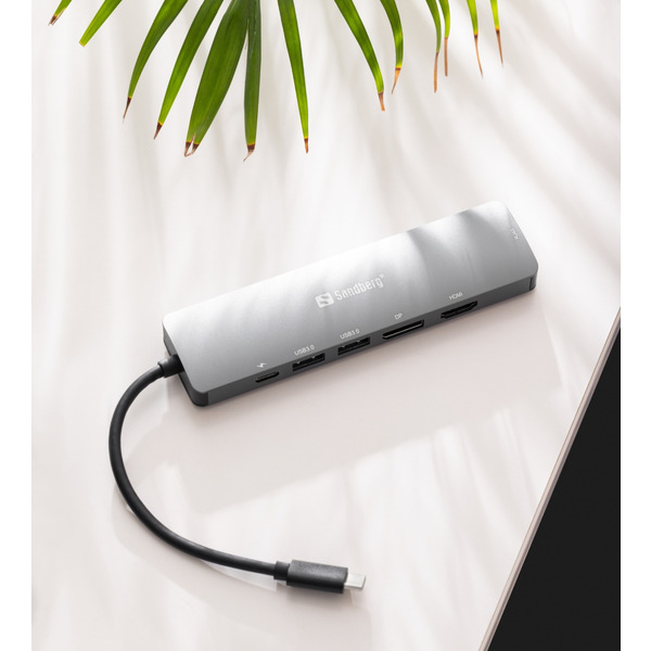 Док-станція USB3.1 Type-C --> HDMI/USB 3.0x2/RJ45/USB-C/DisplayPort PD 100W Hub 6-in-1 Sandberg