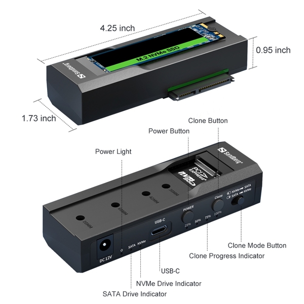 Док-станція USB3.2 Type-C -->SSD M2/NVMe, SATA Cloner & Dock Sandberg