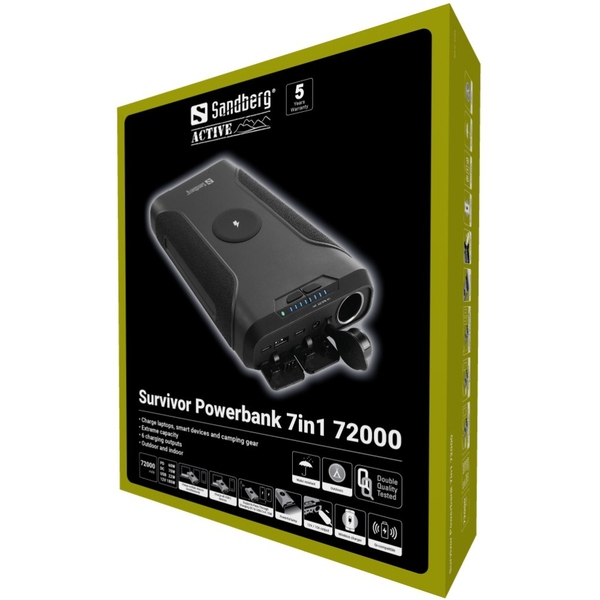Зовнішній акумулятор (Power Bank) Sandberg Survivor PD 72000mAh QC3.0 1USB-A, 2xUSB-C,1xDC,Cigar Lighter Socket,Wireless 7in1