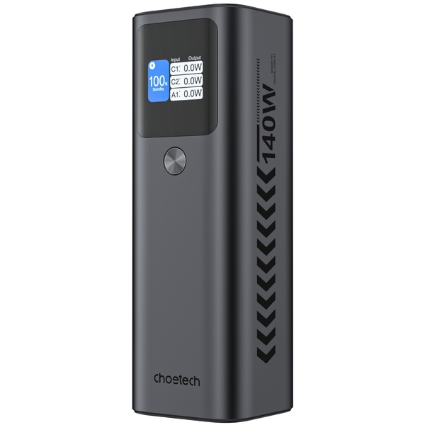 Зовнішній акумулятор (Power Bank) Choetech 25200mAh 140W, 2xUSB-C PD5.0 USB-A QC3.0 22W, Li-pol, Display, black