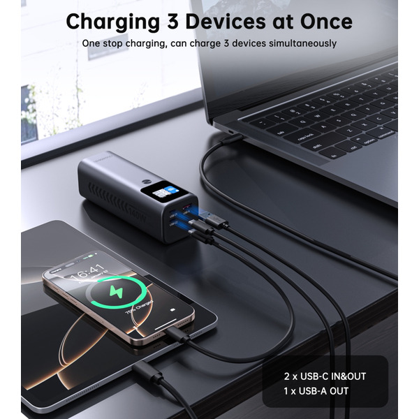 Зовнішній акумулятор (Power Bank) Choetech 25200mAh 140W, 2xUSB-C PD5.0 USB-A QC3.0 22W, Li-pol, Display, black