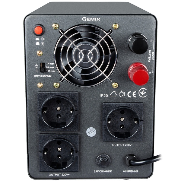 ДБЖ Gemix PSN-1000, 1000VA/600W 12V/220V, 7/9/13A, 3*Schuko, без АКБ