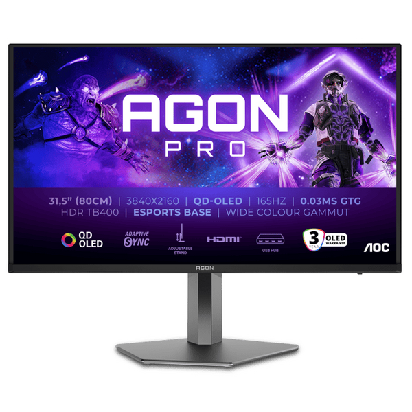 Монітор TFT 31.5 AOC AG326UD, QD-OLED, UHD 4K, 165hz, 0,03мс, HDMIx2, DP, USB-hub, HAS, Pivot,колю.,чорний