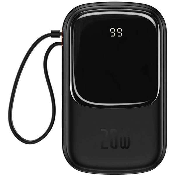 Внешний аккумулятор (Power Bank) Baseus Qpow 20000mAh 20W, 1xLightning, 1xUSB, 1xType-C In/Out PD3.0, QC3.0, встроенный разъем Lightning, черный