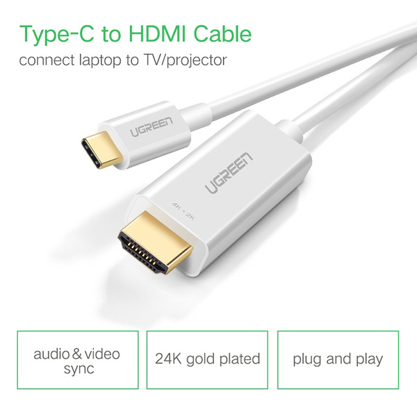 Кабель-Перехідник USB Type C to HDMI Cable Male to Male ABS Case 1.5m UGREEN MM121 Білий