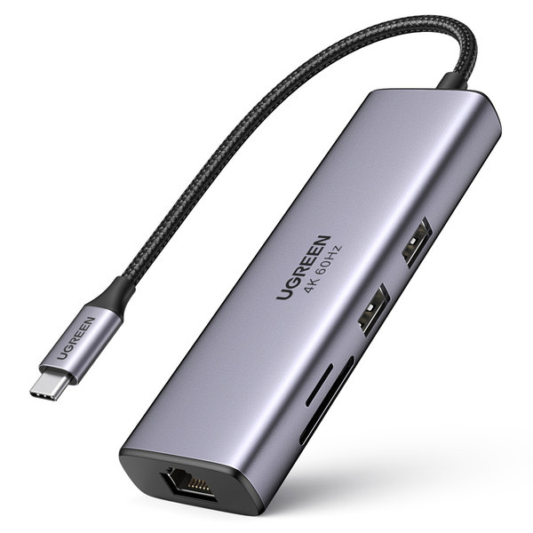 Док-станция USB3.0 Type-C --> HDMI/USB 3.0x2/RJ45/SD/TF/PD 100W Ugreen CM512 Серая