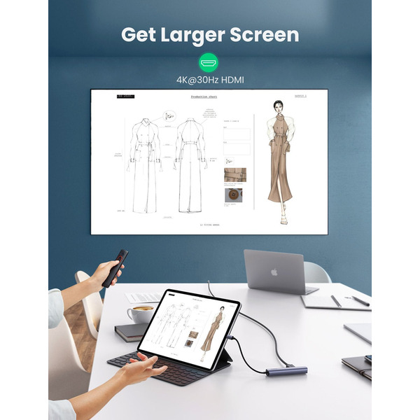 Док-станція USB3.0 Type-C --> HDMI/USB 3.0x2/RJ45/PD Ugreen CM418 Сіра