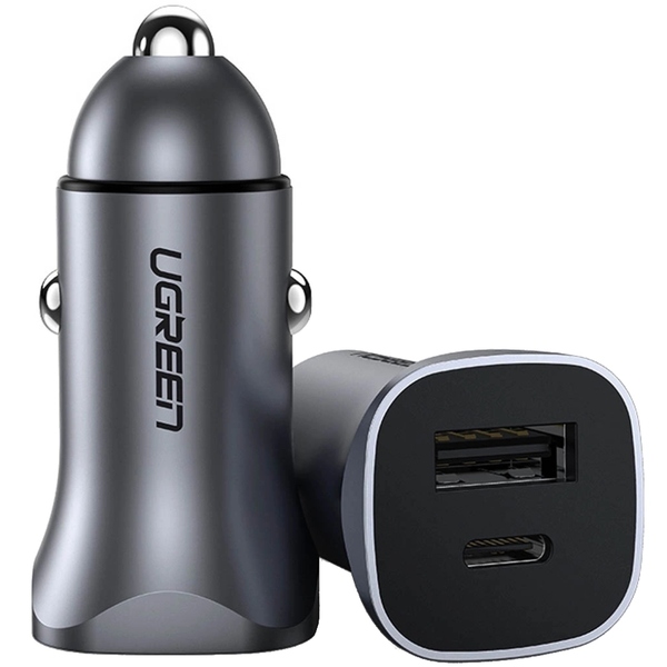 Автозарядка 2xUSB 30W (USB-A + USB-C) QC 4.0 Сіра (EC305) UGREEN