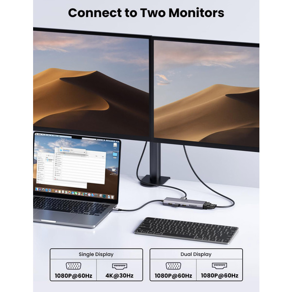 Док-станція USB3.1 Type-C --> HDMI/VGA/USB 3.0х3/RJ45/SD/TF/PD/3,5мм TRRS 100W 10-in-1 CM498 Ugreen