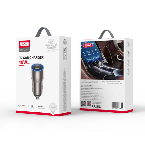 Автомобильное зарядное устройство для XO CC51 (2USB-C, 3А) PD Tranish (CC51.tranish)