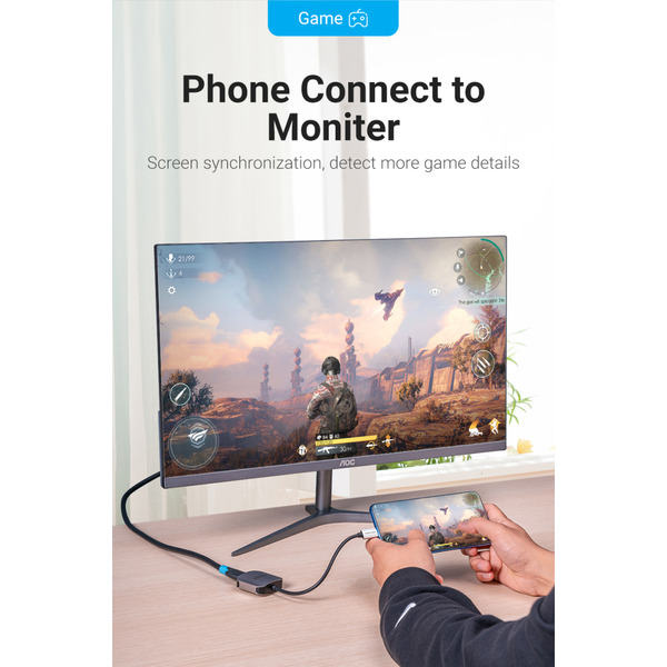 Перехідник USB3.1 Type-C --> HDMI (F), 4K 30HZ, кабель 0.15м, Vention