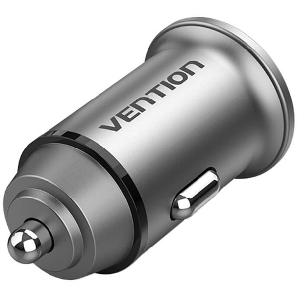 Автозарядка 2USB-A 30W QC3.0 Gray Mini Style Aluminium Alloy Type Vention