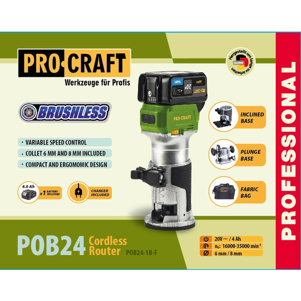 Акумуляторний фрезер Procraft POB24 (з 1 АКБ та ЗП)