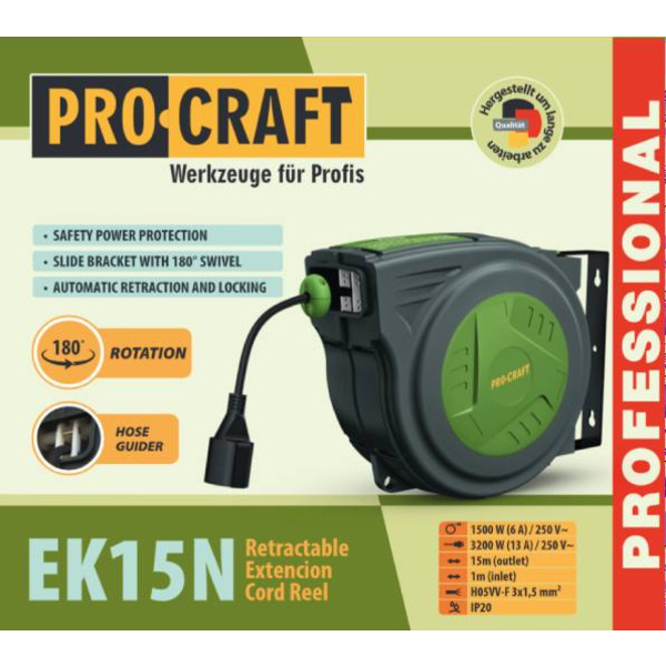 Подовжувач на котушці Procraft EK15N 3x1,5мм² 15 м