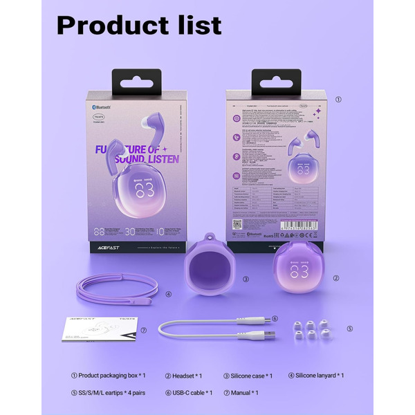 Навушники TWS Acefast T9 grape purple