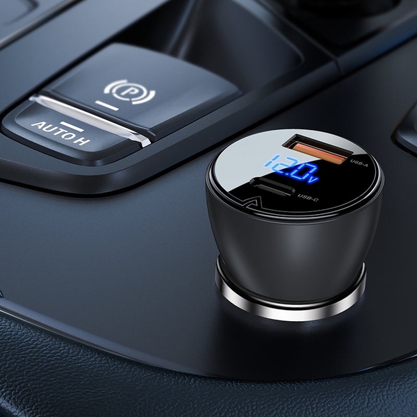 Автозарядка 2xUSB 63W (USB-C+USB-A) B6 with digital display Acefast