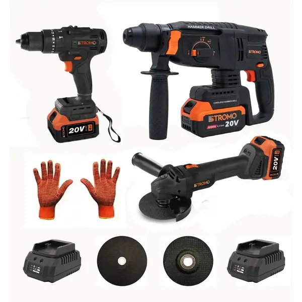 Акумуляторний набір 3 в 1 Stromo РА210SET (шурупокрут, болгарка, перфоратор 3 АКБ 20V, 4 A/г + ЗП 2шт)