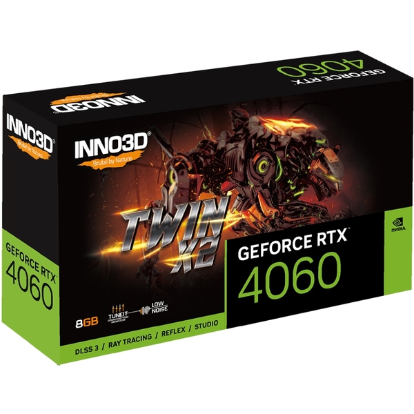 Видеокарта Inno3D GeForce RTX4060 TWIN X2, 8 ГБ GDDR6, 128 бит, PCI Express 4.0 X8