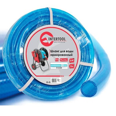 Шланг для води 3 шаровий, синій, 3/4", 10 м, армований, PVC INTERTOOL GE-4071